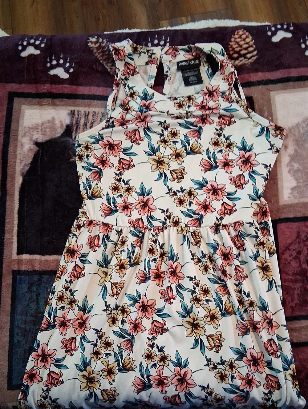 paper doll White Floral Halter Dress with Pink, Yellow & Teal Flowers